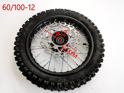 60/100-12 FRONT WHEEL KNOBBY TYRE +TUBE WITH DISC 12 INCH DIRT BIKE TRAIL BIKE