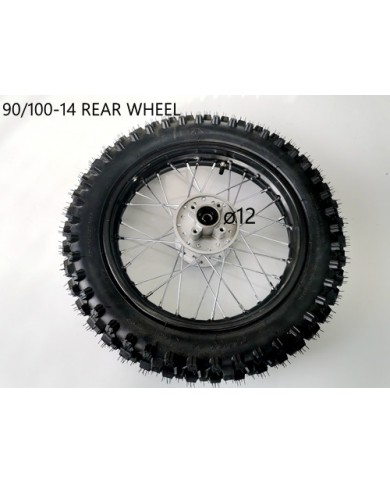 90/100- 14" Inch Rear Back Wheel Rim + Knobby Tyre Tire PIT PRO Dirt Bike 12mm