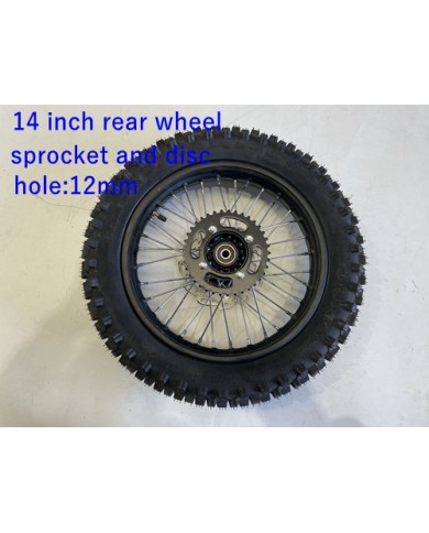 12mm  90/100-14 14" Inch Rear Wheel Rim Disc Sprocket Knobby Tyre  Dirt Bike