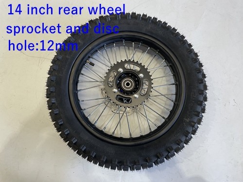 12mm  90/100-14 14" Inch Rear Wheel Rim Disc Sprocket Knobby Tyre  Dirt Bike