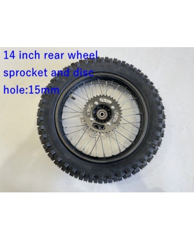 15mm  90/100-14 14" Inch Rear Wheel Rim Disc Sprocket Knobby Tyre  Dirt Bike
