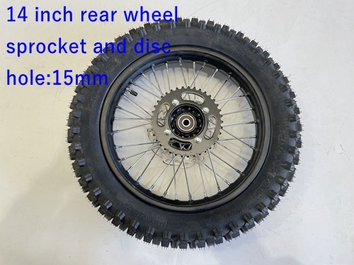 15mm  90/100-14 14" Inch Rear Wheel Rim Disc Sprocket Knobby Tyre  Dirt Bike