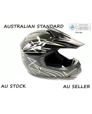 BLACK HELMET KIDS MOTOR BIKE QUAD ATV KART BUGGY AUSTRALIAN STANDARD OFFROAD