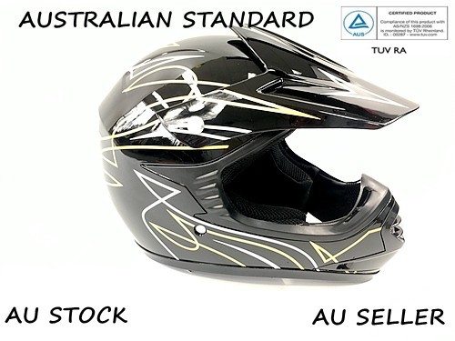 BLACK HELMET KIDS MOTOR BIKE QUAD ATV KART BUGGY AUSTRALIAN STANDARD OFFROAD