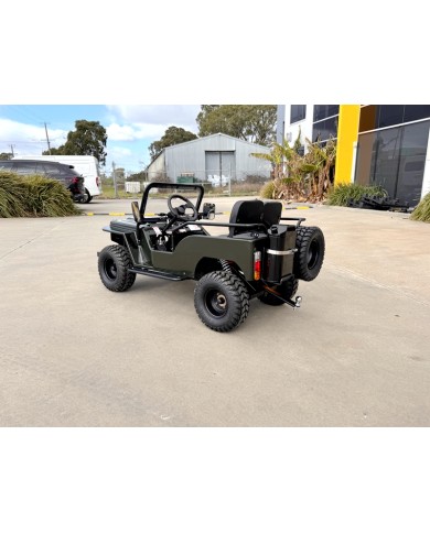 Mini Willys Jeep 1kW 48V Electric Ride On Buggy 2 Seater Kids/Teens Army Green