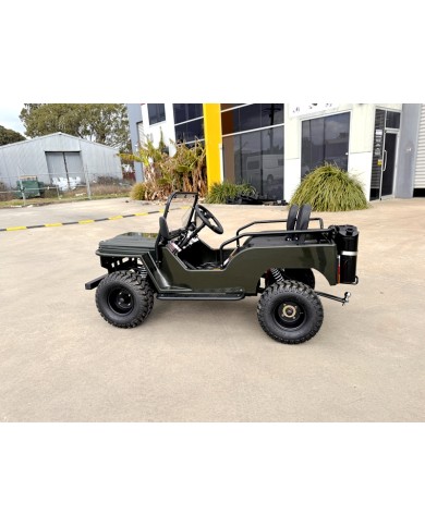 Mini Willys Jeep 1kW 48V Electric Ride On Buggy 2 Seater Kids/Teens Army Green