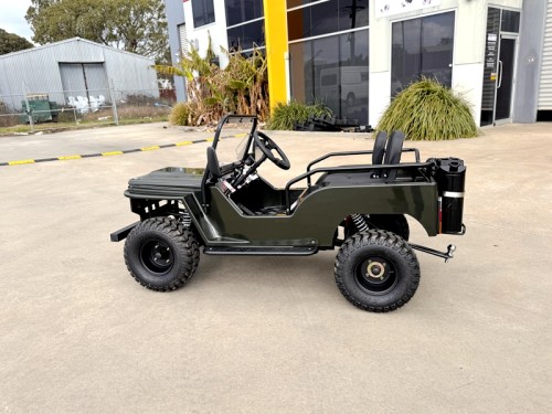 Mini Willys Jeep 1kW 48V Electric Ride On Buggy 2 Seater Kids/Teens Army Green