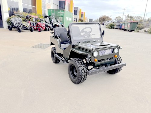 Mini Willys Jeep 1kW 48V Electric Ride On Buggy 2 Seater Kids/Teens Army Green