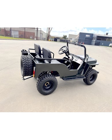 Mini Willys Jeep 1kW 48V Electric Ride On Buggy 2 Seater Kids/Teens Army Green